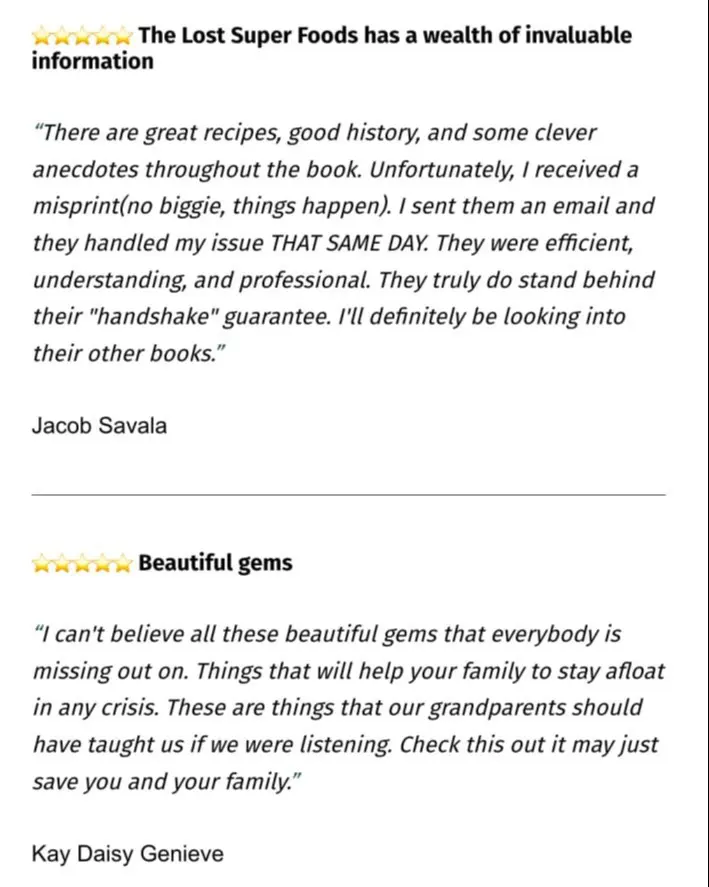 The Lost Super Foods testimonial